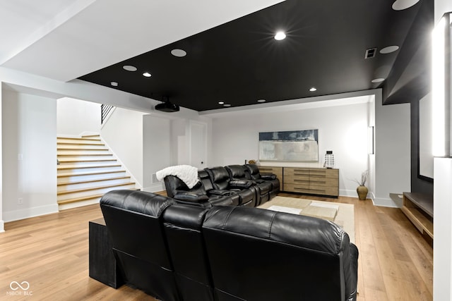 1333 Chatham Rdg Ct, Westfield, IN 46074 - home theater room with recessed lighting, baseboards, visible vents, and light wood-type flooring