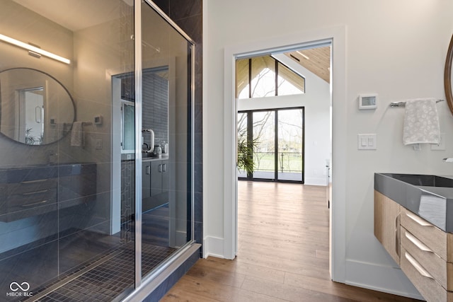 1333 Chatham Rdg Ct, Westfield, IN 46074 - full bath featuring baseboards, a stall shower, and wood finished floors