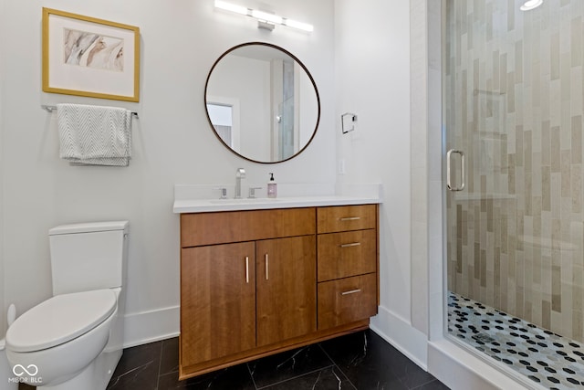 1333 Chatham Rdg Ct, Westfield, IN 46074 - full bathroom with a shower stall, vanity, baseboards, toilet, and marble finish floor