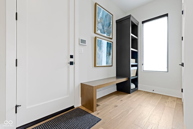 1333 Chatham Rdg Ct, Westfield, IN 46074 - mudroom featuring baseboards, built in desk, and light wood-style flooring