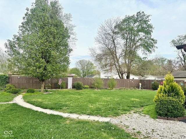 view of yard with a fenced backyard