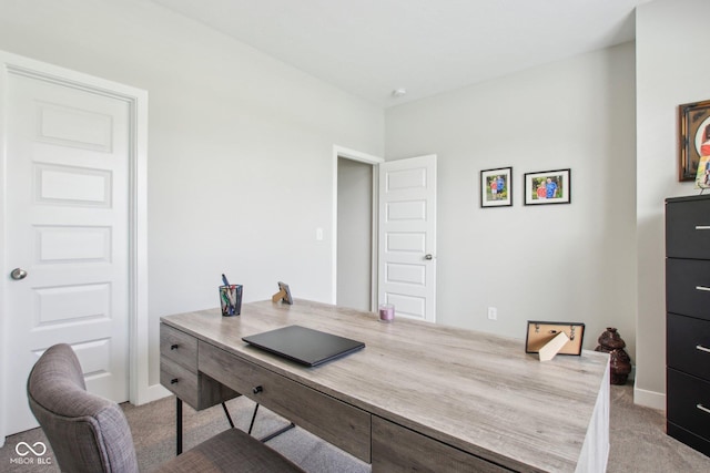 home office featuring light carpet