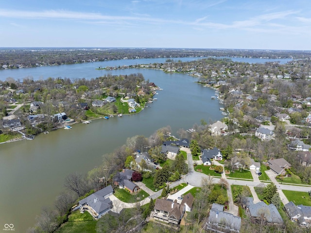 aerial view featuring a water view and a residential view
