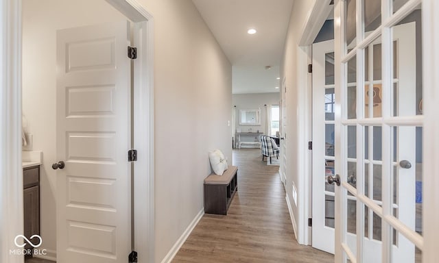 3235 Myrtle Dr, Lapel, IN 46051 - corridor with wood finished floors, baseboards, and french doors