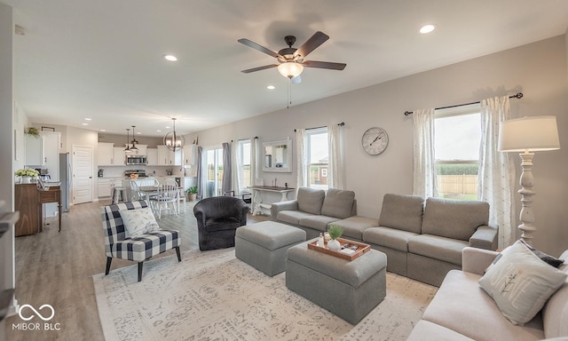 3235 Myrtle Dr, Lapel, IN 46051 - living room featuring recessed lighting, light wood-style floors, and ceiling fan