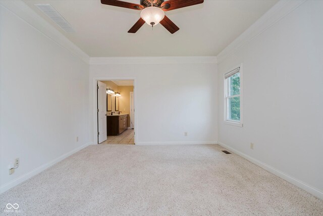 6345 Canak Dr, Avon, IN 46123 - unfurnished room with a ceiling fan, crown molding, light colored carpet, and baseboards
