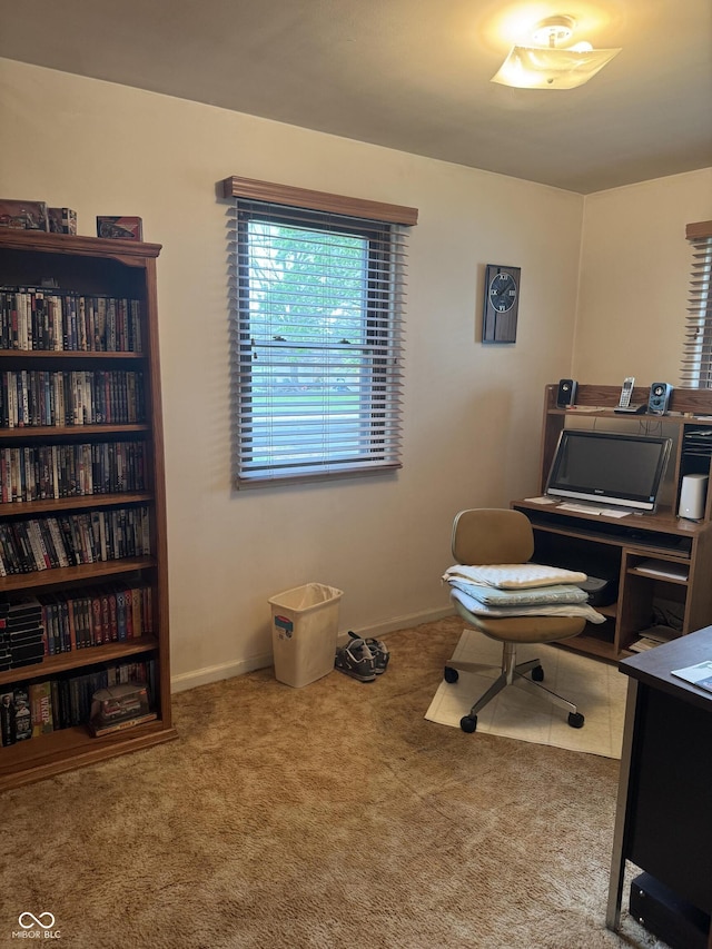 office with baseboards and carpet