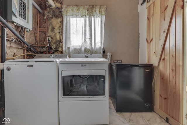 5335 Honey Comb Ln, Indianapolis, IN 46221 - clothes washing area with separate washer and dryer and light marble finish flooring