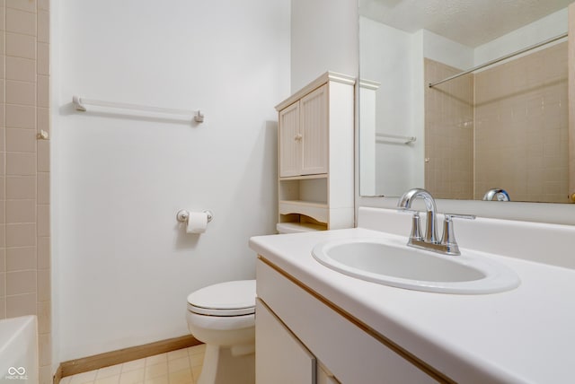 5839 Quail Run Dr, Indianapolis, IN 46237 - bathroom with toilet, baseboards, walk in shower, and vanity