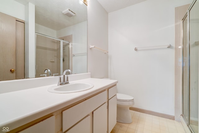 5839 Quail Run Dr, Indianapolis, IN 46237 - bathroom with vanity, baseboards, toilet, and a shower stall