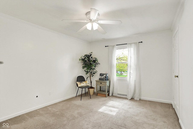 12669 Brookshire Pkwy, Carmel, IN 46033 - spare room with baseboards, ornamental molding, a ceiling fan, and light carpet