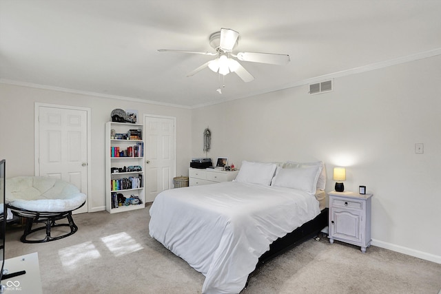 12669 Brookshire Pkwy, Carmel, IN 46033 - bedroom featuring visible vents, light carpet, and ornamental molding