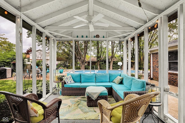 12669 Brookshire Pkwy, Carmel, IN 46033 - sunroom featuring a healthy amount of sunlight, an outdoor living space, and a ceiling fan