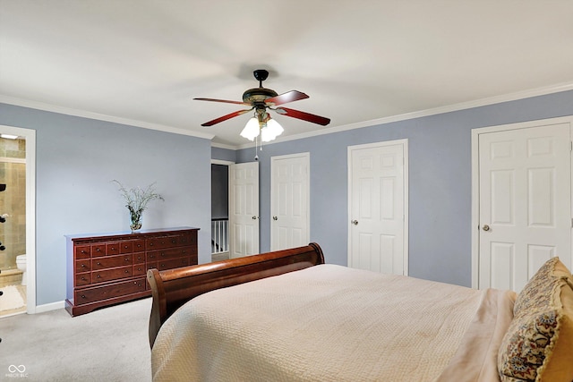 12669 Brookshire Pkwy, Carmel, IN 46033 - bedroom with crown molding, carpet, ceiling fan, and ensuite bathroom