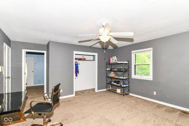 7140 Avalon Trail Dr, Indianapolis, IN 46250 - office featuring carpet flooring, baseboards, and a ceiling fan