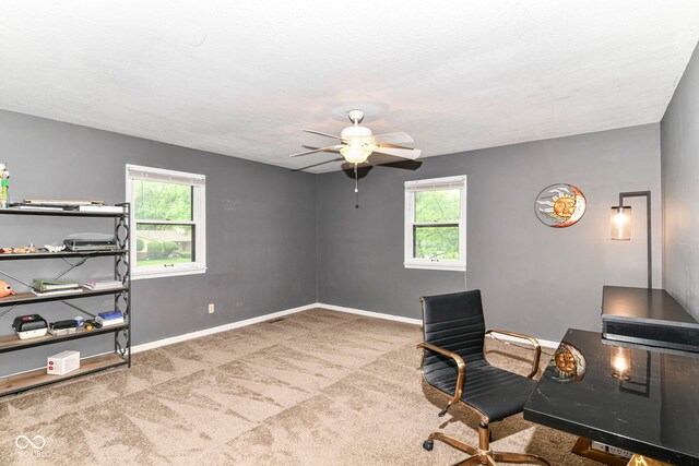 7140 Avalon Trail Dr, Indianapolis, IN 46250 - office area with carpet, baseboards, and ceiling fan