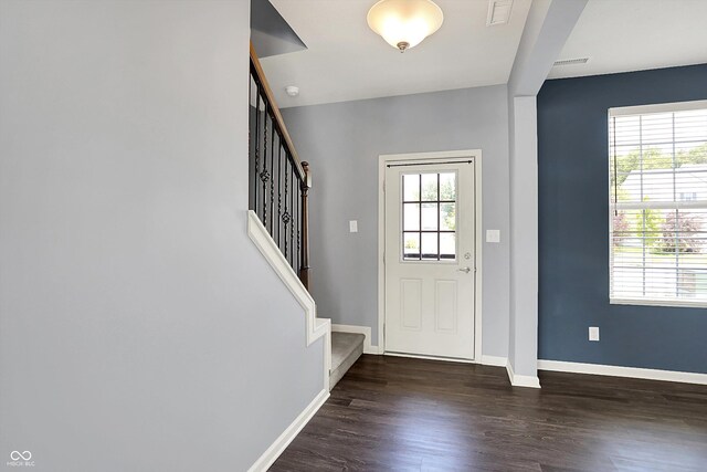6827 Fallen Leaf Dr, Whitestown, IN 46075 - entryway featuring stairs and wood finished floors
