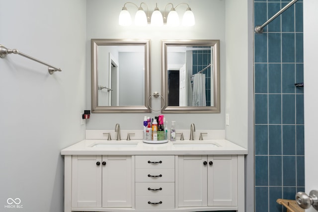 1835 N Rural St, Indianapolis, IN 46218 - full bath with tiled shower, double vanity, and a sink