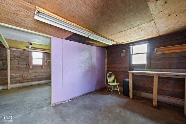 below grade area with wood walls