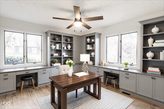 660 Sun Valley Ct, Indianapolis, IN 46217 - office with built in study area, a ceiling fan, and light wood-type flooring