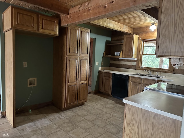 10770 W 650 S, Columbus, IN 47201 - kitchen featuring baseboards, light countertops, wooden ceiling, a sink, and dishwasher