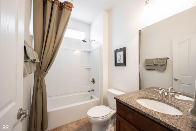 bathroom featuring vanity, toilet, and tub / shower combination