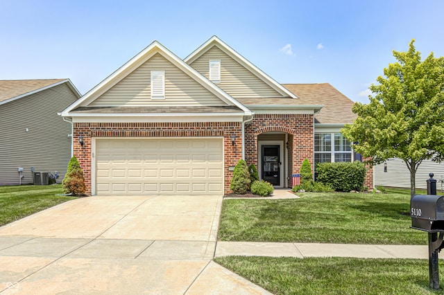 5110 Lilium Dr, Plainfield, IN 46168 - traditional home featuring brick siding, a shingled roof, a front yard, concrete driveway, and an attached garage