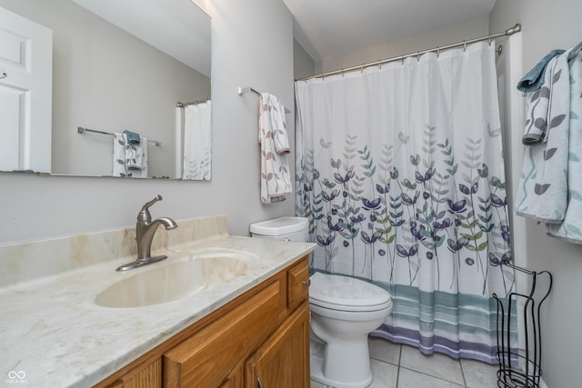 8140 Shorewalk Dr Unit C, Indianapolis, IN 46236 - full bath with tile patterned floors, vanity, toilet, and a shower with shower curtain