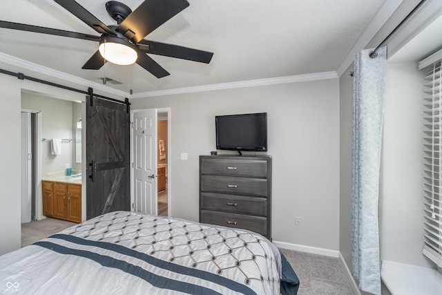 8140 Shorewalk Dr Unit C, Indianapolis, IN 46236 - bedroom with crown molding, baseboards, light carpet, and a barn door