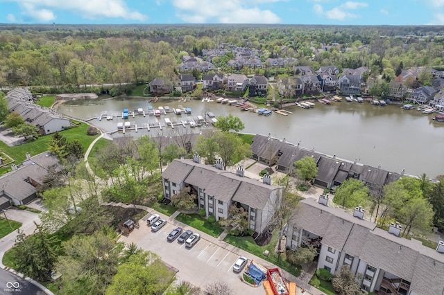 8140 Shorewalk Dr Unit C, Indianapolis, IN 46236 - bird's eye view with a water view, a residential view, and a forest view