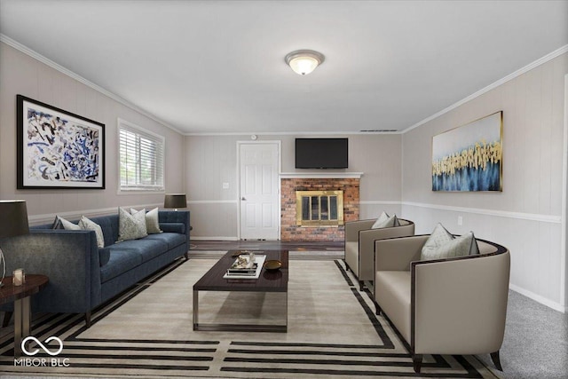 5719 Laurel Hall Dr, Indianapolis, IN 46226 - living area featuring ornamental molding and a fireplace