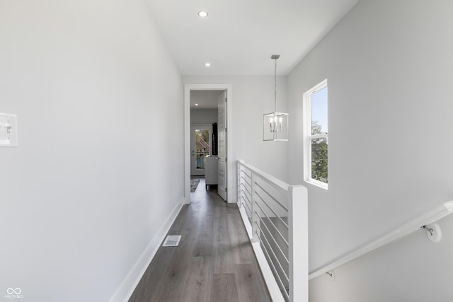 2226 Central Ave, Indianapolis, IN 46205 - hall featuring visible vents, a chandelier, baseboards, recessed lighting, and wood finished floors