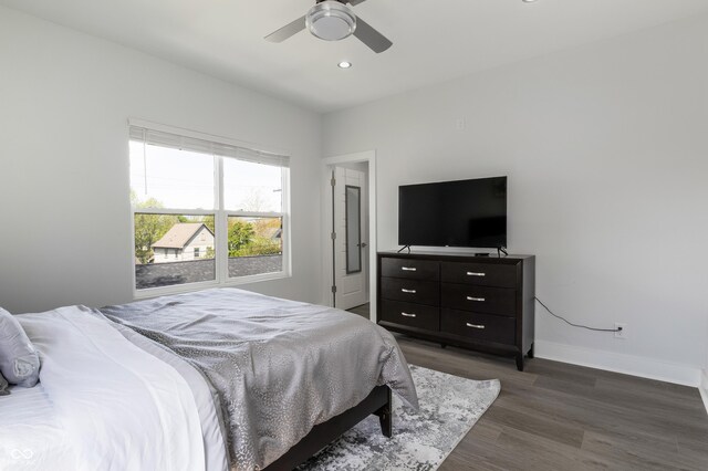 2226 Central Ave, Indianapolis, IN 46205 - bedroom featuring dark wood finished floors, baseboards, ceiling fan, and recessed lighting