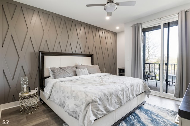 2226 Central Ave, Indianapolis, IN 46205 - bedroom featuring a ceiling fan, wood finished floors, access to outside, and recessed lighting