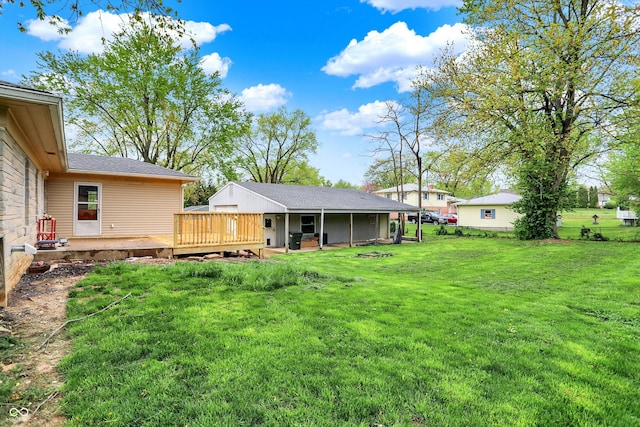 view of yard with fence and a deck