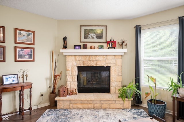 8211 Firefly Way, Indianapolis, IN 46259 - living room featuring baseboards, a fireplace, and wood finished floors