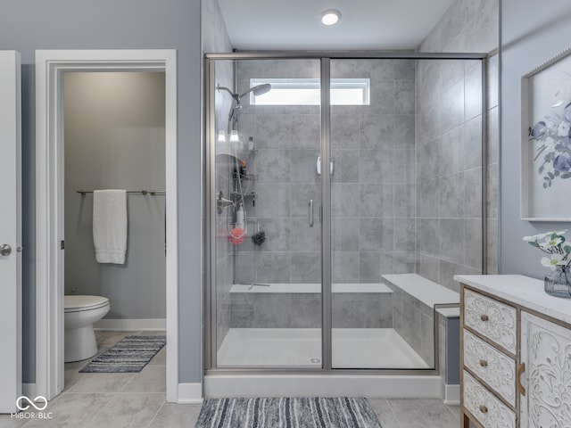 3697 Chalmers Dr, Bargersville, IN 46106 - full bathroom featuring a shower stall, toilet, tile patterned floors, and baseboards