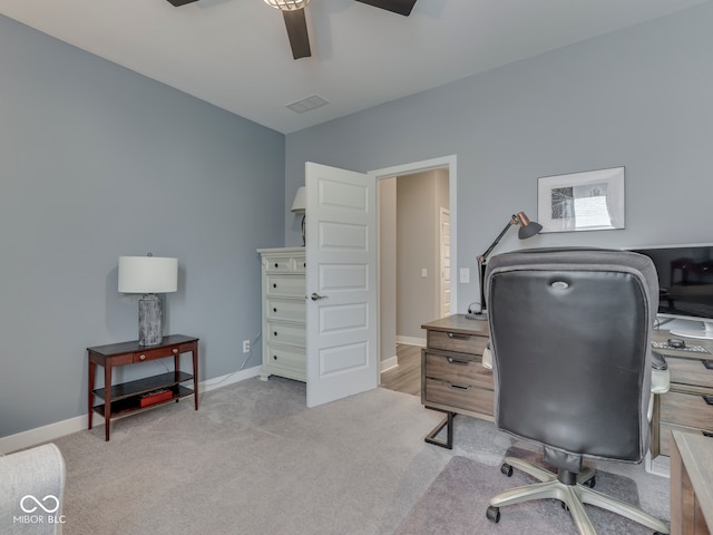 3697 Chalmers Dr, Bargersville, IN 46106 - office featuring ceiling fan, light colored carpet, and baseboards