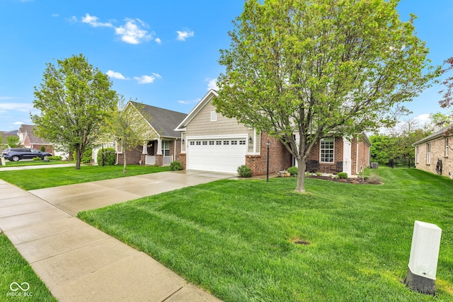 4809 Ozark Ln, Indianapolis, IN 46239 - view of front facade featuring a front lawn, driveway, an attached garage, and brick siding