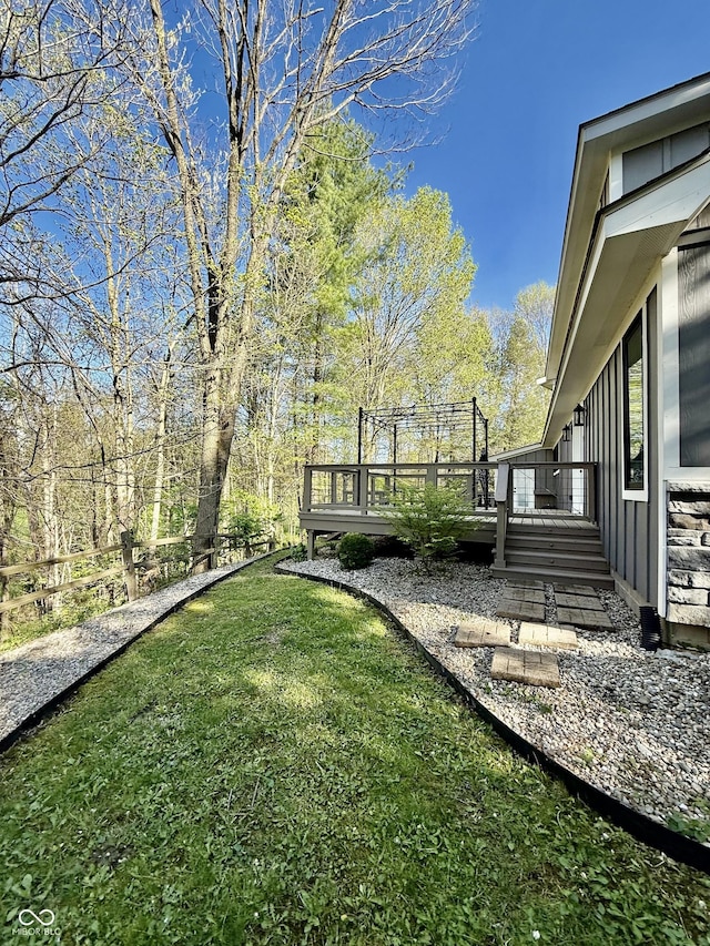 view of yard with a wooden deck