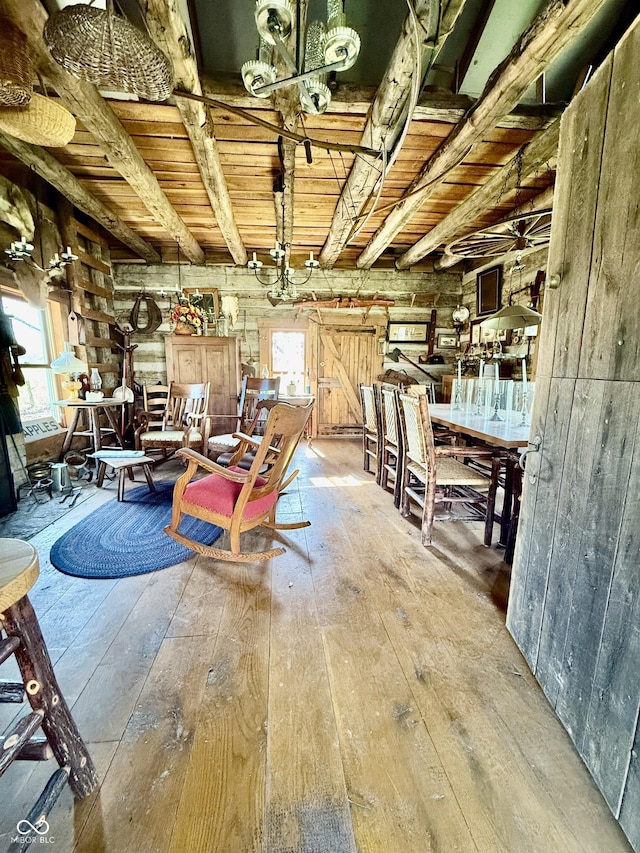 interior space featuring wooden ceiling and hardwood / wood-style flooring