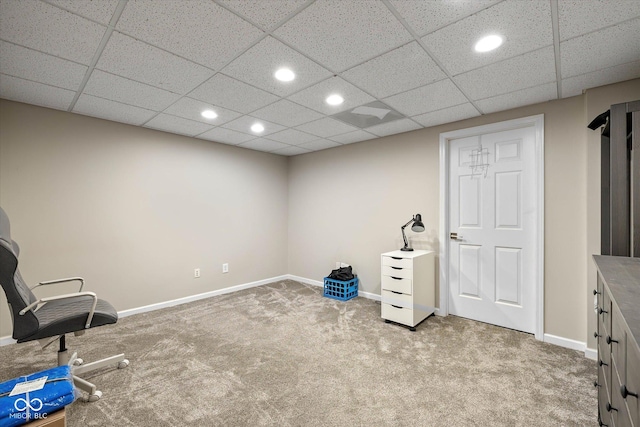 interior space with baseboards, carpet flooring, and recessed lighting