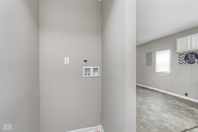 laundry room featuring baseboards, electric dryer hookup, washer hookup, and laundry area
