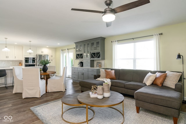 996 Denton Ct, Westfield, IN 46074 - living room featuring dark wood-type flooring, recessed lighting, and ceiling fan