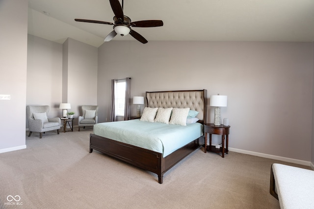 996 Denton Ct, Westfield, IN 46074 - carpeted bedroom with baseboards, a ceiling fan, and high vaulted ceiling
