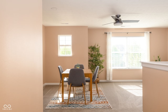 996 Denton Ct, Westfield, IN 46074 - dining area with baseboards, ceiling fan, and light colored carpet