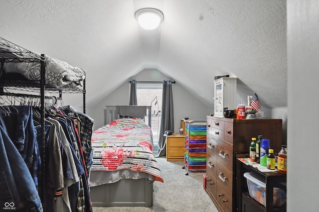842 Miller Ave, Shelbyville, IN 46176 - bedroom with carpet floors, a textured ceiling, and lofted ceiling