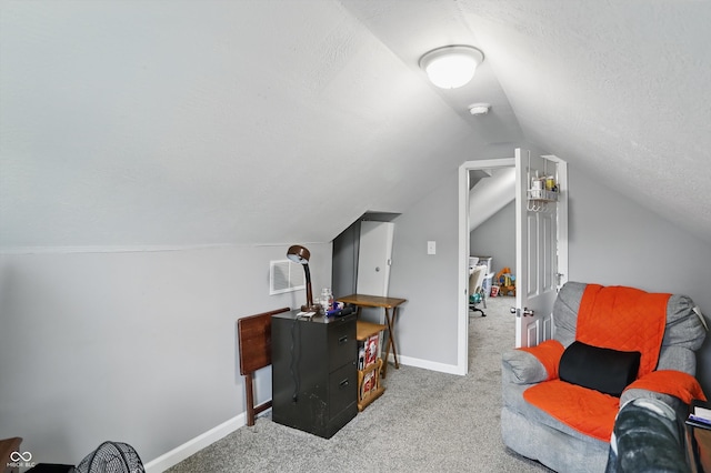 842 Miller Ave, Shelbyville, IN 46176 - sitting room with carpet floors, a textured ceiling, lofted ceiling, and visible vents