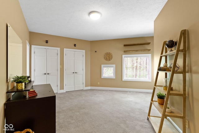 10919 Running Tide Ct, Indianapolis, IN 46236 - unfurnished bedroom with multiple closets, light colored carpet, baseboards, and a textured ceiling