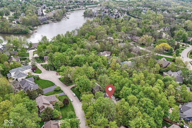 10919 Running Tide Ct, Indianapolis, IN 46236 - aerial overview of property's location with a large body of water and nearby suburban area